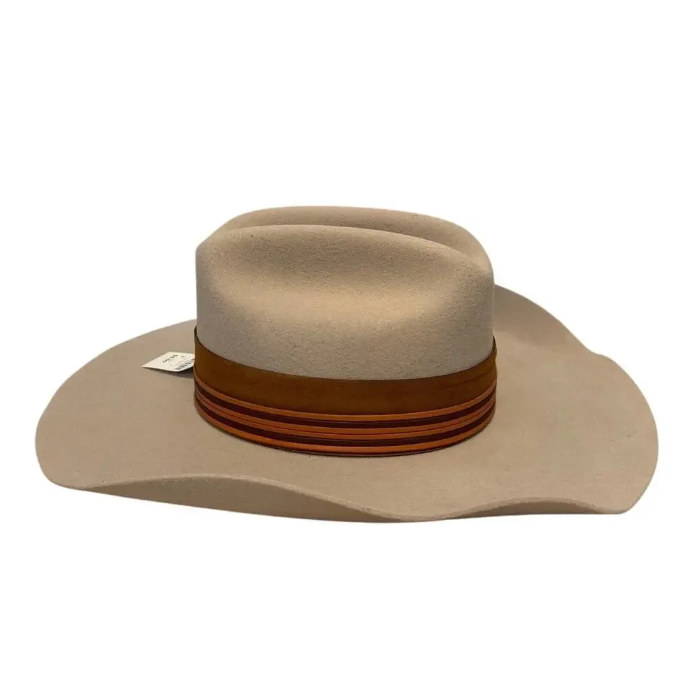 Cavenders Rockin C Whitley Western Hat Buckskin Wide Brim Leather Wrap NWT S
